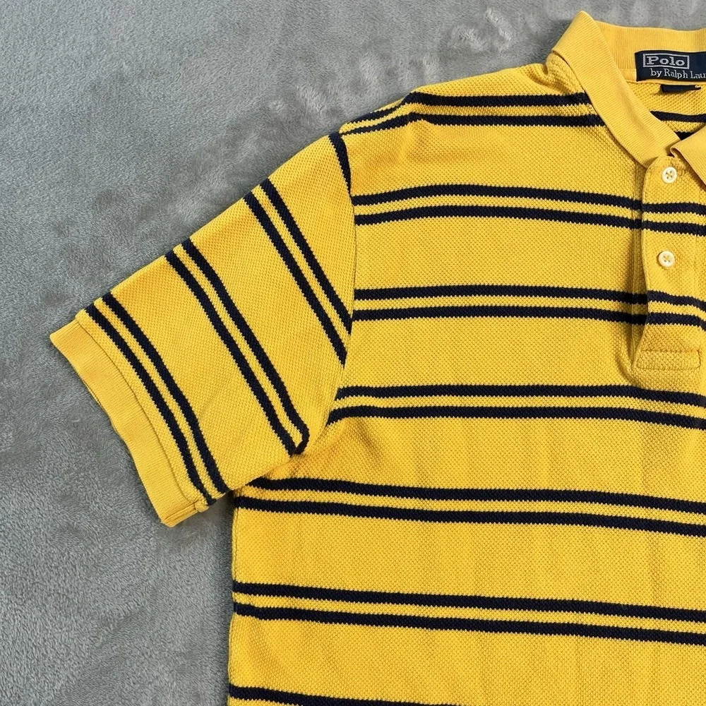 Vintage Polo Ralph Lauren Striped Polo Shirt Mens Large Yellow Logo Cotton EUC